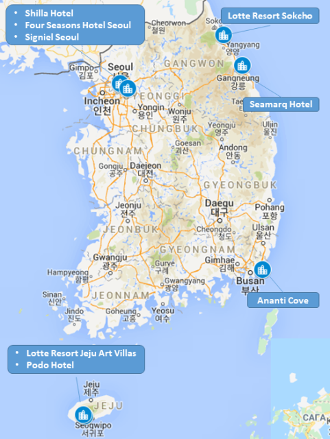 корея, Южная Корея, luxury, размещение, карта